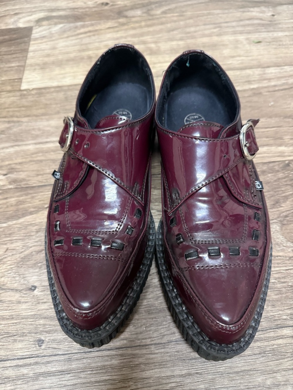 TUK Women’s Burgundy Patent Leather Monk Strap Shoes